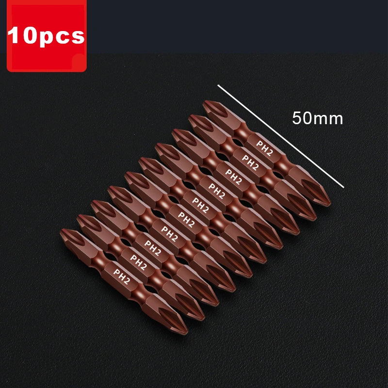 50mm-150mm Magnetic Impact Double Head Cross Screw Drill Bit Set Handheld Screw Disassembly and Assembly Power Tool 10 Piece Set