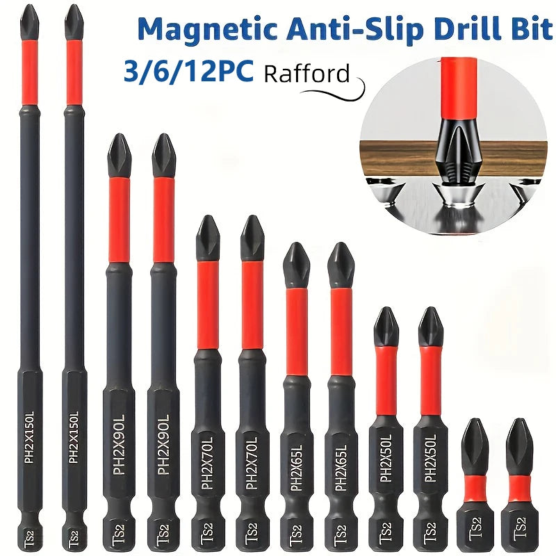 Magnetic Non-Slip Drill Bit Set 3/6/12 Pieces S2 Steel Cross
