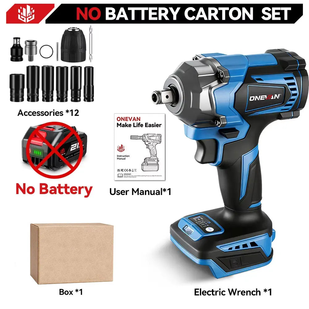 ONEVAN 1200N.M Brushless Electric Impact Wrench Cordless Screwdriver Car Repair Power Tool With Socket Set For Makita BatteryPin