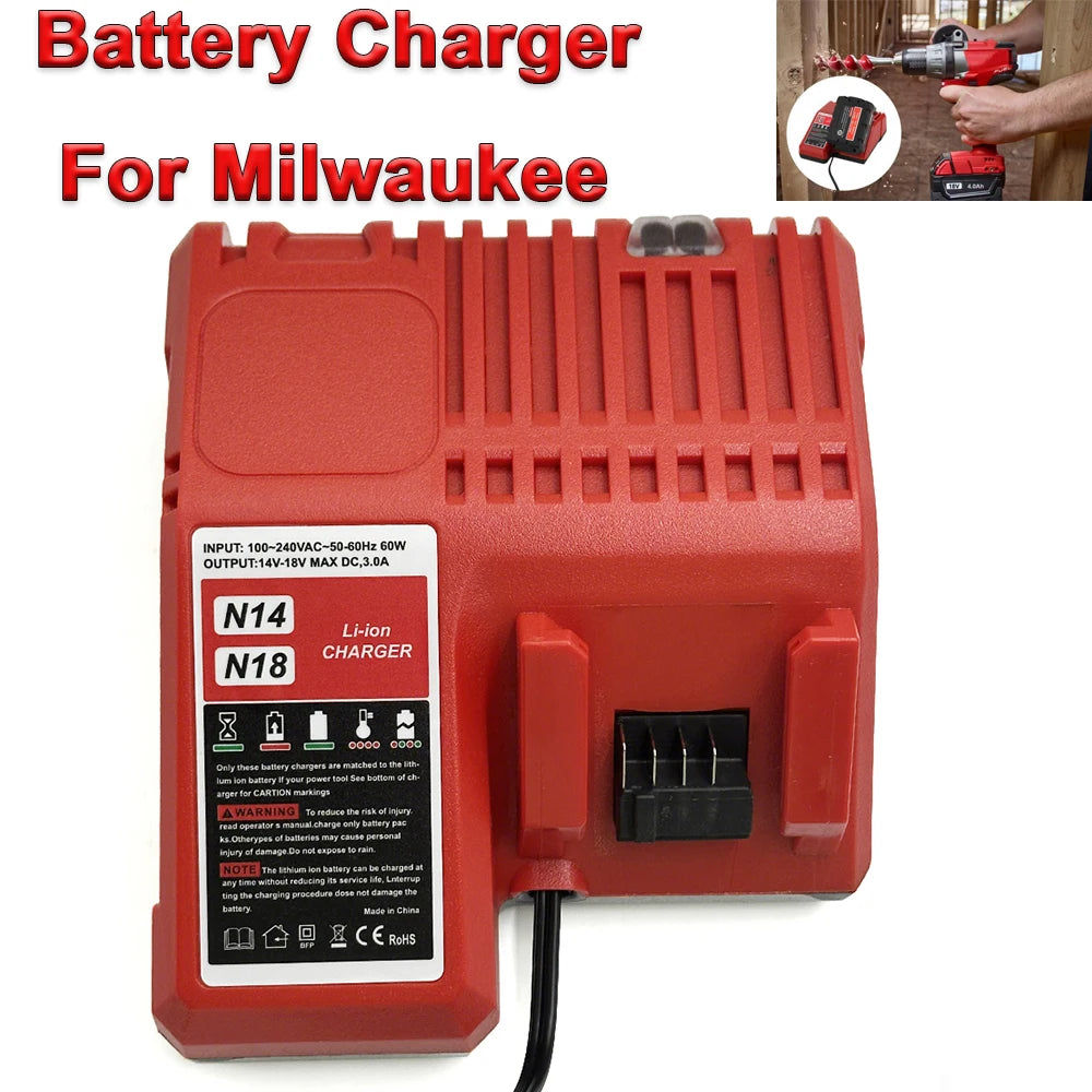 Rapid Replacement Charger for Milwaukee 14V/18V Li-Ion Batte