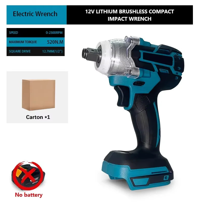 2 In 1 Brushless Cordless Wrench LED Light Adapt To Makita Battery 21V Brushless Electric Impact Wrench 1/2Inch Power Tools