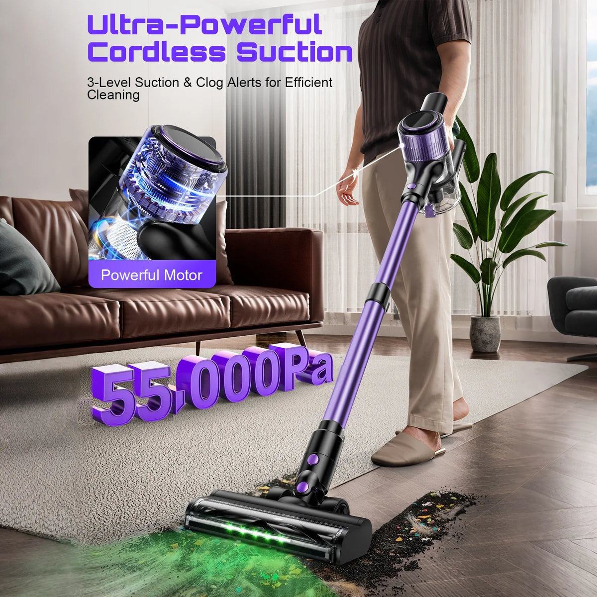 Cordless Vacuum Cleaner 55Kpa/500W/45min 10 in 1 Powerful St