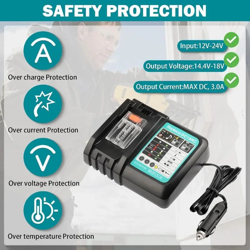 DC18RC Li-ion Battery 3A Car Charger for Makita 18V 14.4V BL