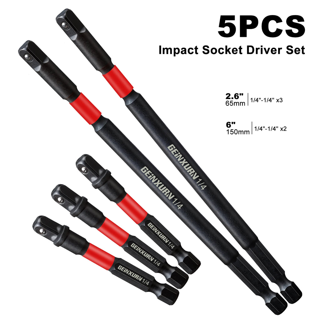 Geinxurn 1/4 Impact Socket Driver Set 3Inches Extension Bit with Holder Adapt Your Power Drill to High Torque Impact Wrench