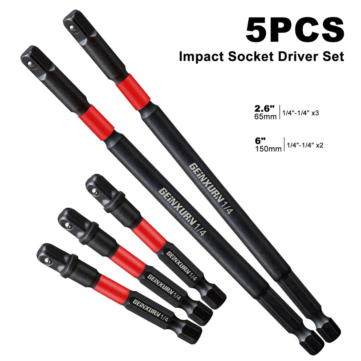 Geinxurn 1/4 Impact Socket Driver Set 3Inches Extension Bit with Holder Adapt Your Power Drill to High Torque Impact Wrench