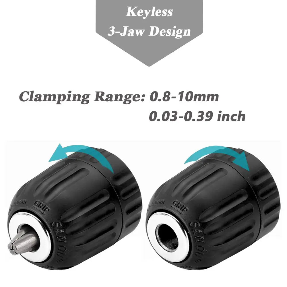 0.8mm-10mm Keyless Drill Chuck Set with Hex Shank 3/8-24UNF 
