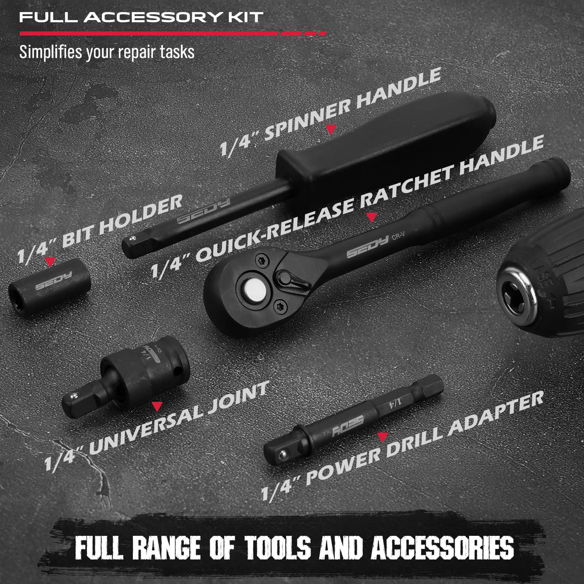 SEDY 64-Piece 1/4 Drive Impact Socket Wrench Driver-Bits Set