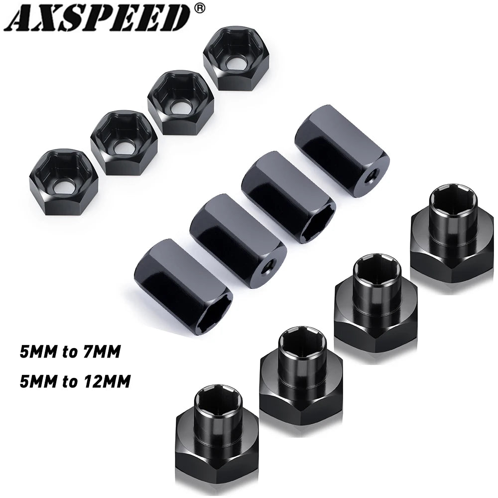 AXSPEED 4Pcs Aluminum 5mm to 7mm / 5mm to 12mm Wheel Hex Hub