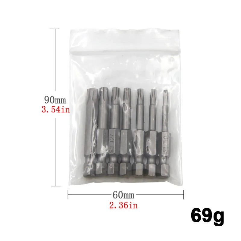 7PC S2 Hexagonal Handle Magnetic Screwdriver Bit Set Hollow Perforated Five-Star Power Tool Accessory T10-T40