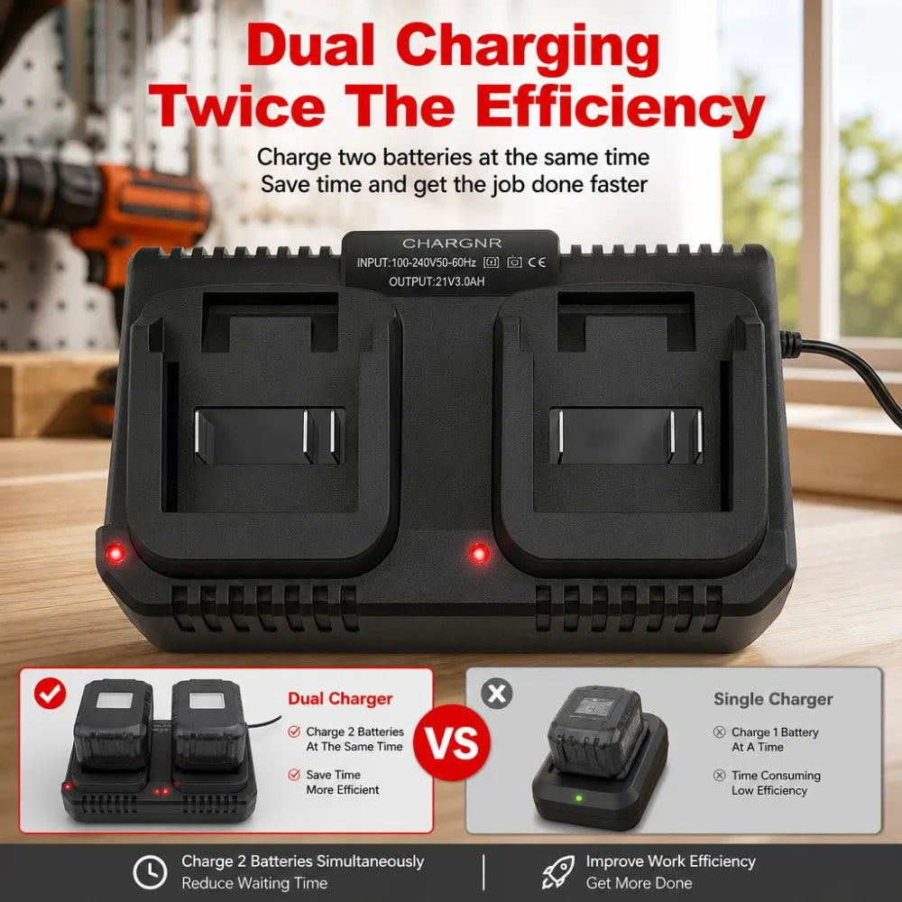 Dual Slot Charger 18V 21V Li-ion Battery Charger for Makita 