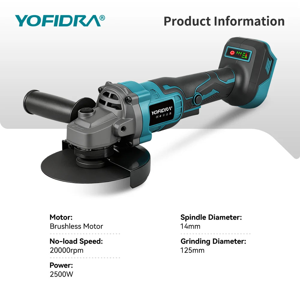 YOFIDRA 125mm Brushless Angle Grinder 20000RPM Cordless Grin