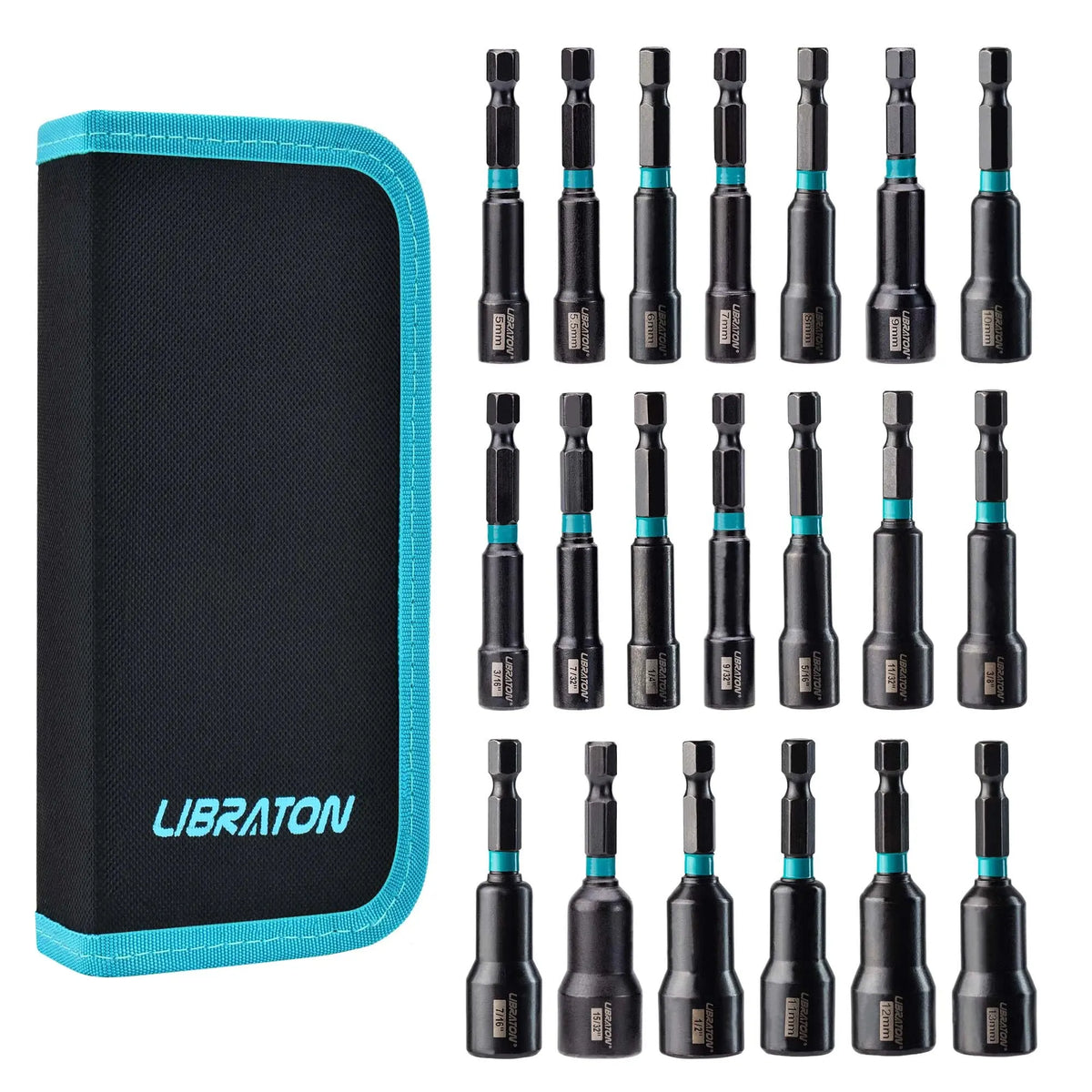 LIBRATON 20PCS Magnetic Nut Driver Set Impact Drill Driver Bit Set 1/4 Metric and SAE Nut Driver with Storage Bag Nut Drivers