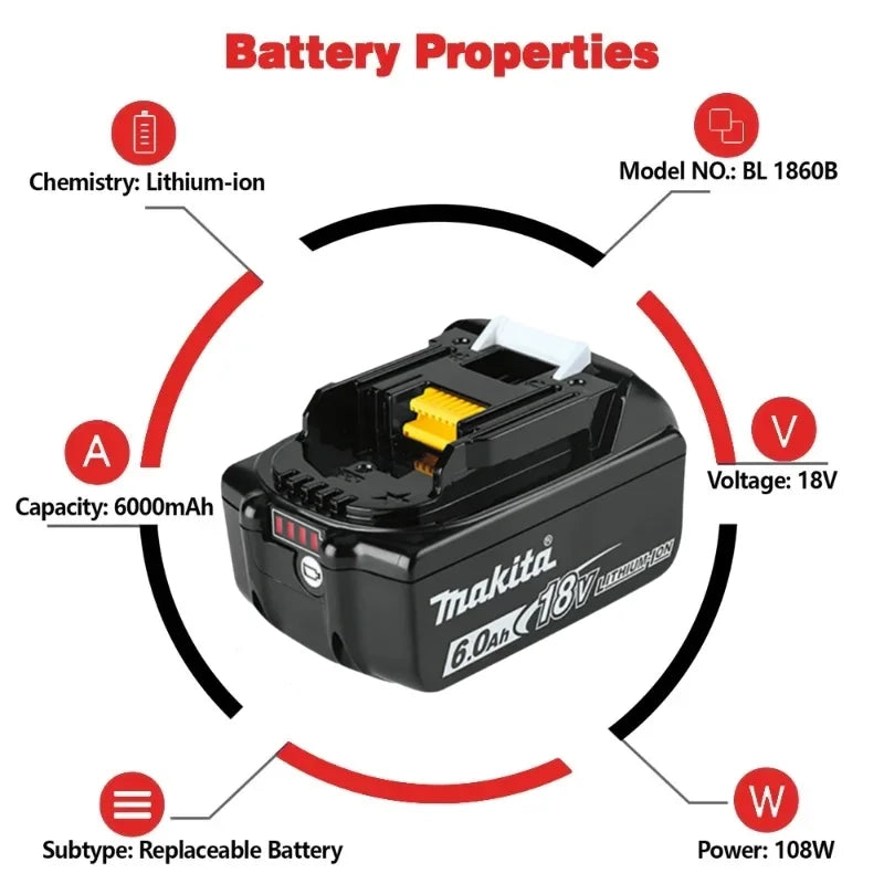Original 18V Makita Battery 6Ah Rechargeable Lithium-Ion Bat