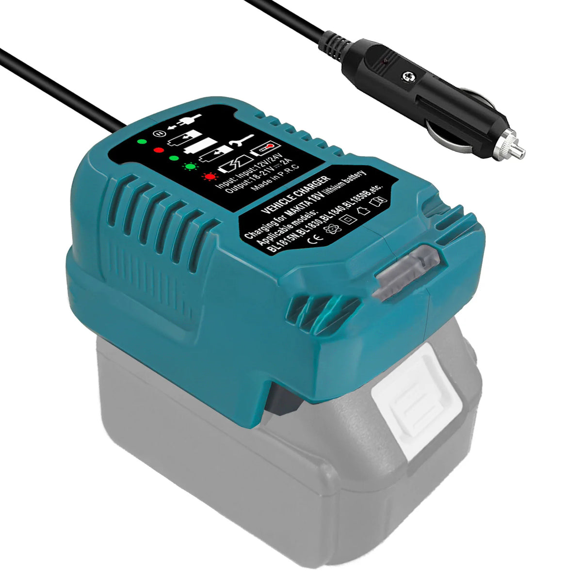 For Makita Mini Compact Car Charger 18V LXT Battery BL1860 BL1830 DC 12V/24V Li-ion Battery Cigarette Lighter Plug with LED