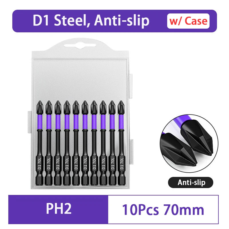 D1 Anti-Slip and Shock-Proof Bits Screwdriver Bits High Hardness Strong Magnetic 25/50/65/70/90/150mm PH2 Screwdriver Set