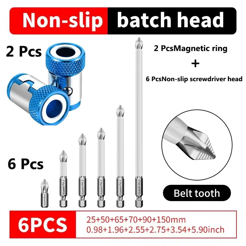 6 PCs Non-Slip Magnetic Cross Head Household Electric Driver Screw Set - High Hardness Hand Drill Bits for Electric Screwdrivers