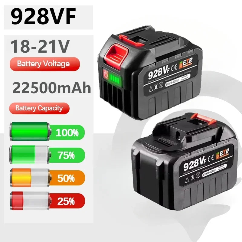 928VF Battery 18V 21V 22500mah Rechargeable Lithium Ion Batt