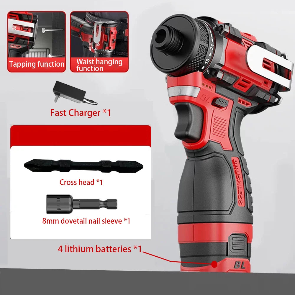 New 18V 80N.m Brushless Cordless Electric Drill Power Tool -