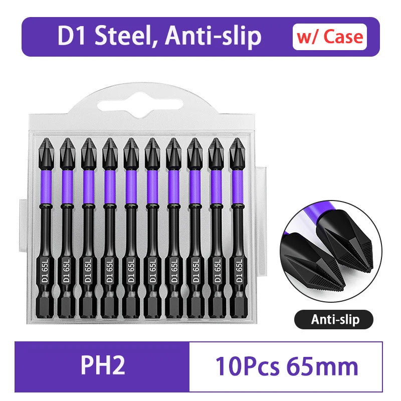 D1 Anti-Slip and Shock-Proof Bits Screwdriver Bits High Hardness Strong Magnetic 25/50/65/70/90/150mm PH2 Screwdriver Set