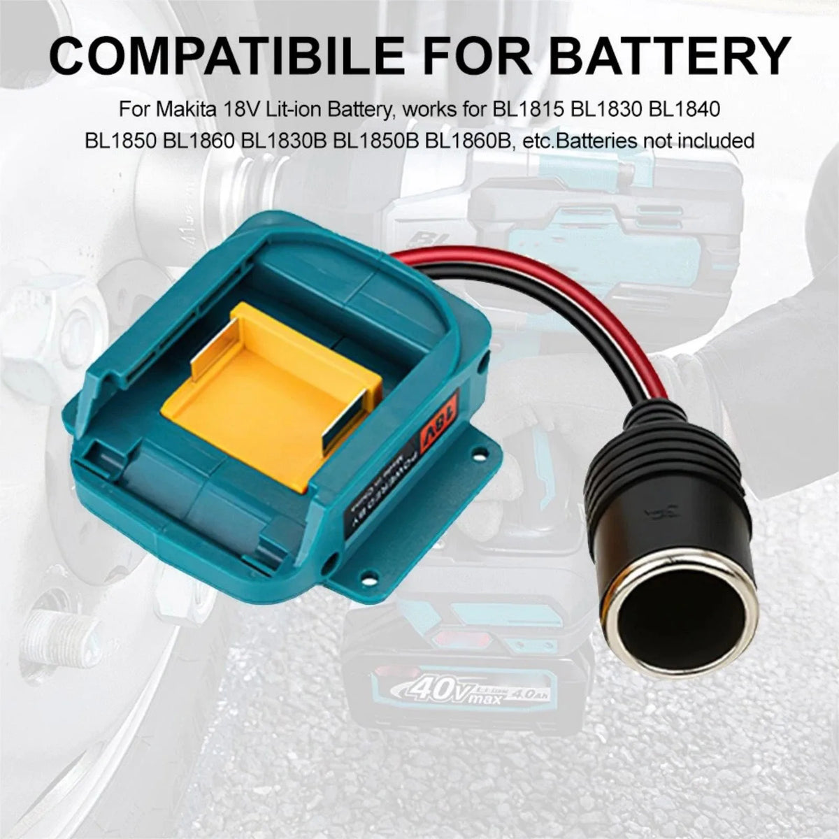 Car Cigarette Lighter Adapter for Makita 18V Lithium Battery