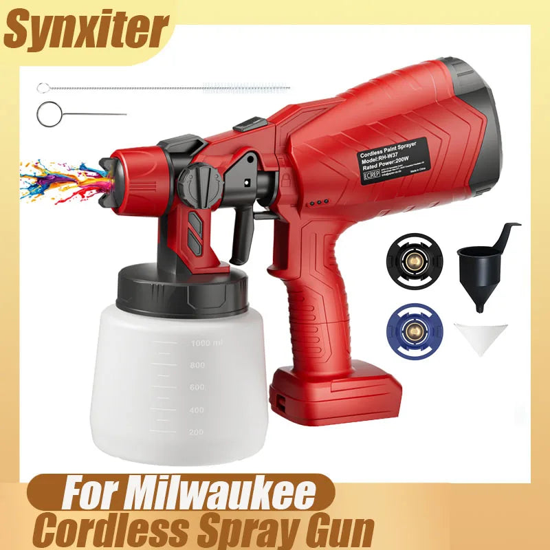 1000ML Cordless Spray Gun For Milwaukee 18V Battery Electric