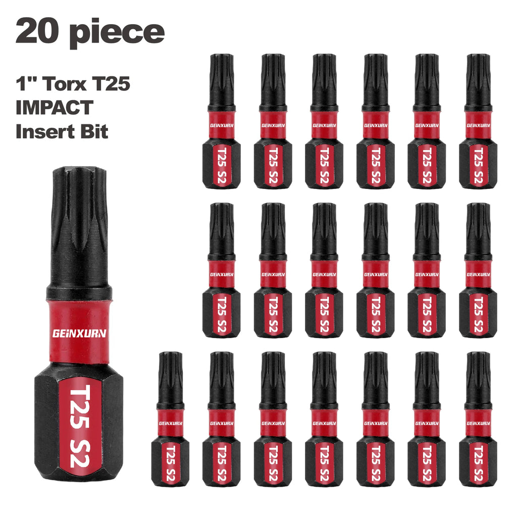 GEINXURN Impact Tough 25 Torx 1 in. Insert Driver Bits Magnetic T25 Power Bits S2 Alloy Steel T25 Screwdriver Bits Set Bulk