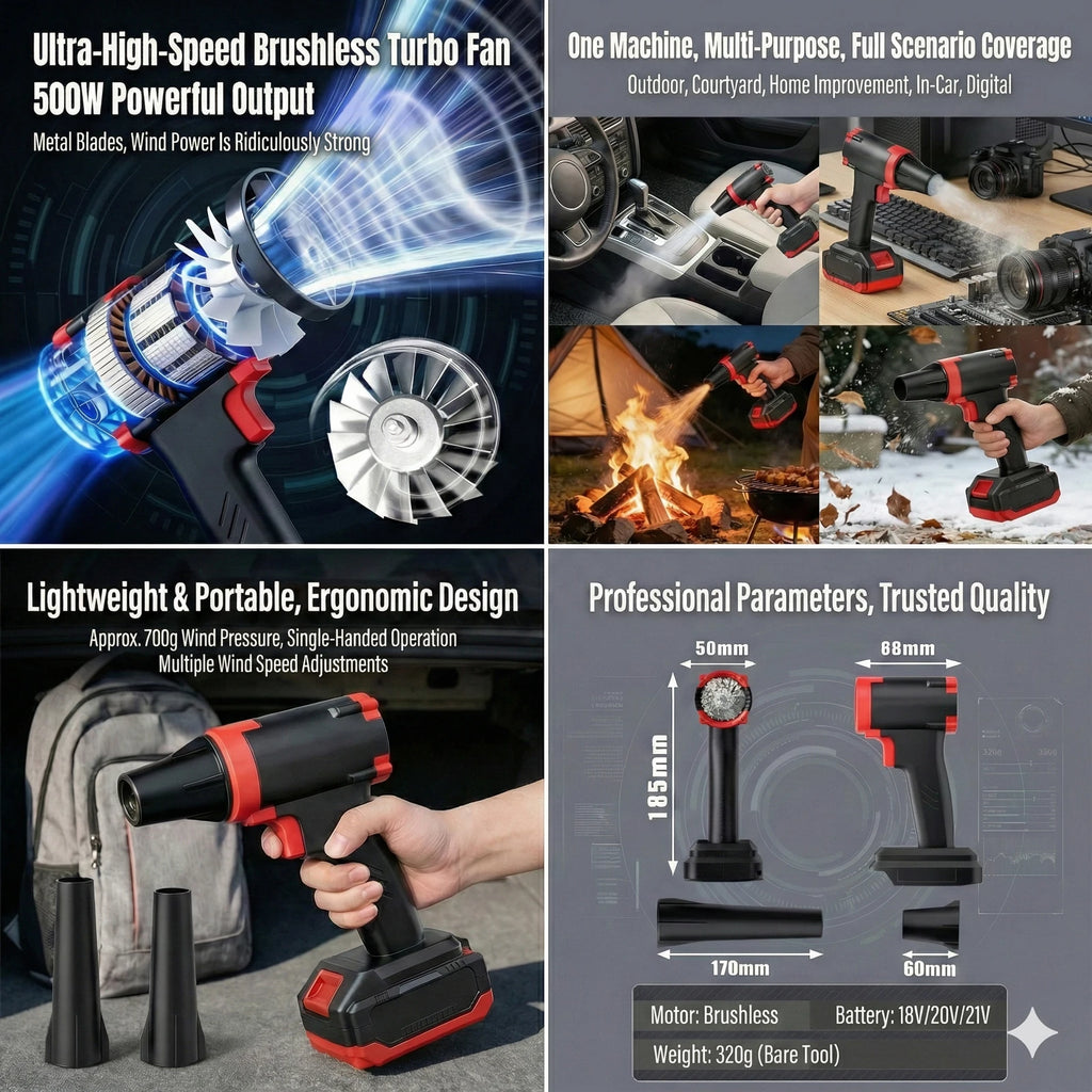 High-Power Brushless Electric Turbo Blower Handheld Leaf Blo