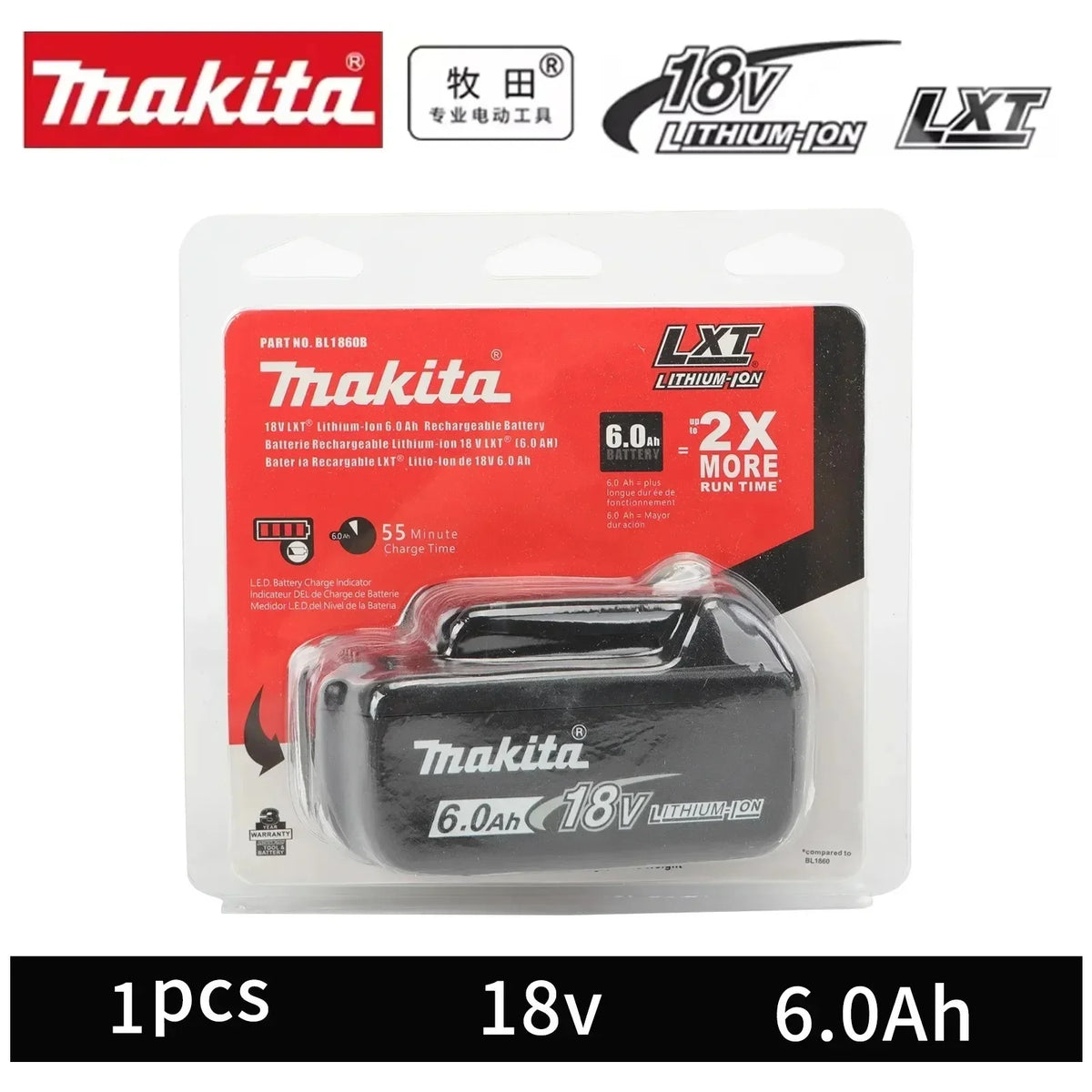 Makita 18V 6Ah Power Tools Battery Original Genuine for Makita 18V BL1830B BL1840B BL1850B BL1860B Replacement Lithium Batteries
