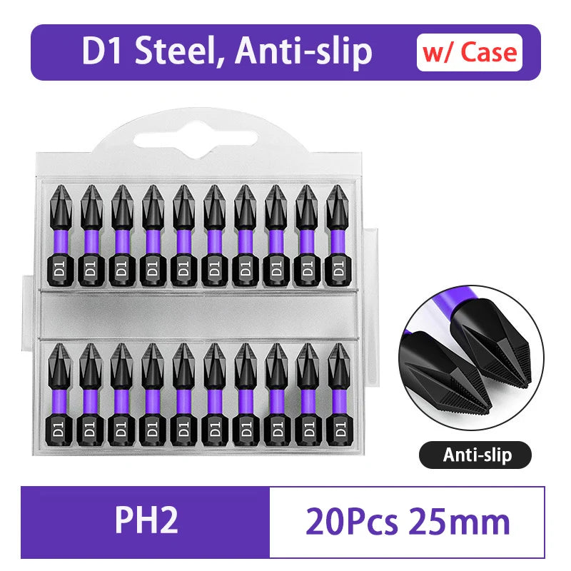 D1 Anti-Slip and Shock-Proof Bits Screwdriver Bits High Hardness Strong Magnetic 25/50/65/70/90/150mm PH2 Screwdriver Set