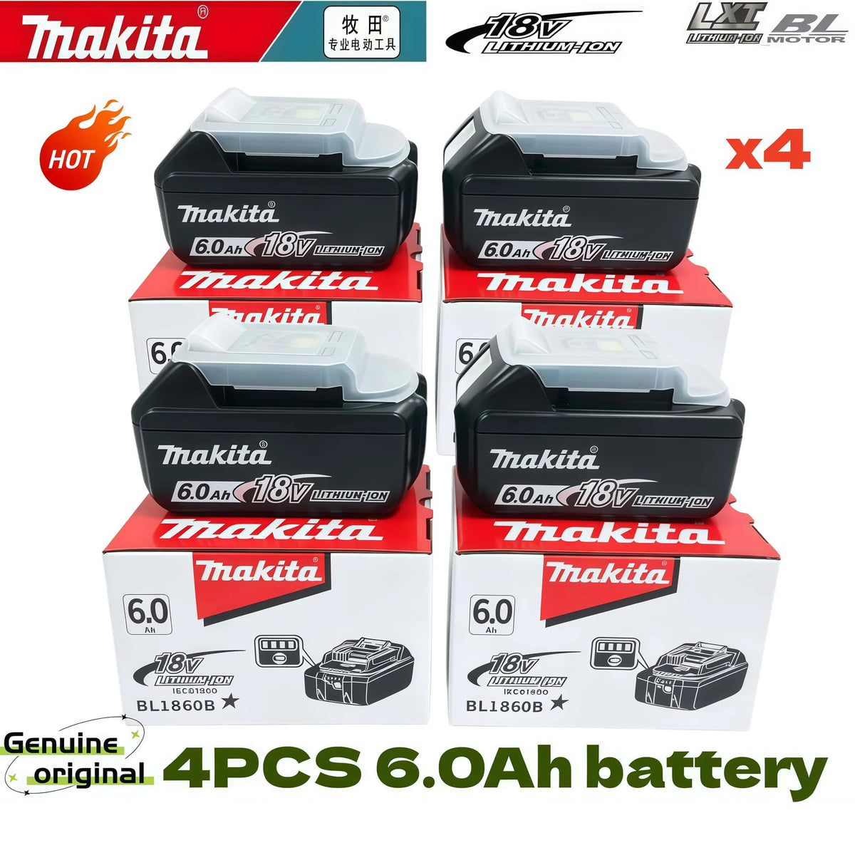 Original Makita 18V BL1860 6Ah Lithium Battery Power Tool Battery Replacement LXT BL1850B BL1840 18V Screwdriver with Battery MA