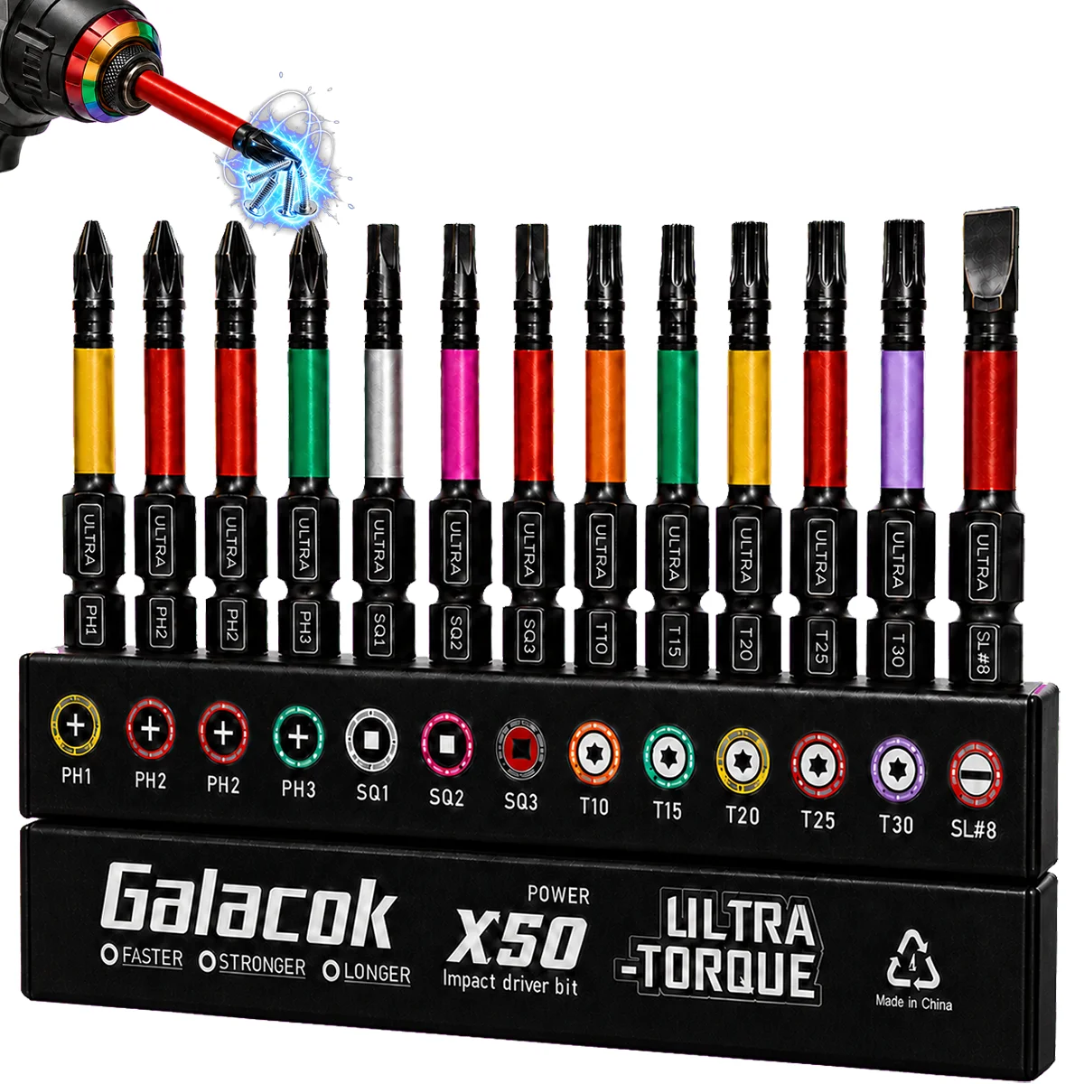 13PCS Impact Phillipes/Square/Slotted Screwdriver Bits Set 2