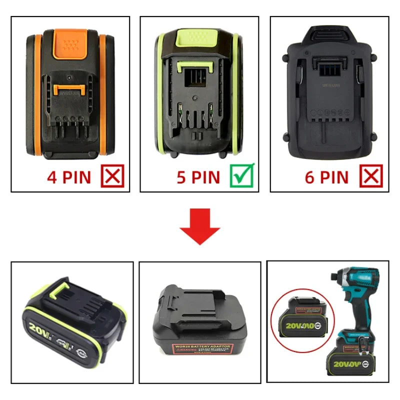 2Pcs Battery Adapter Compatible For Worx 5Pin 20V Big Feet C