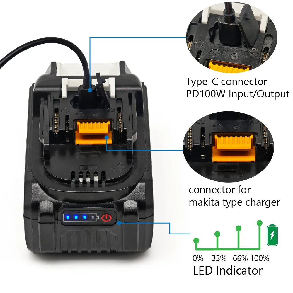 TPCELL PD100W 8Ah/10Ah For MAKITA 18V with USB-C Connector 2
