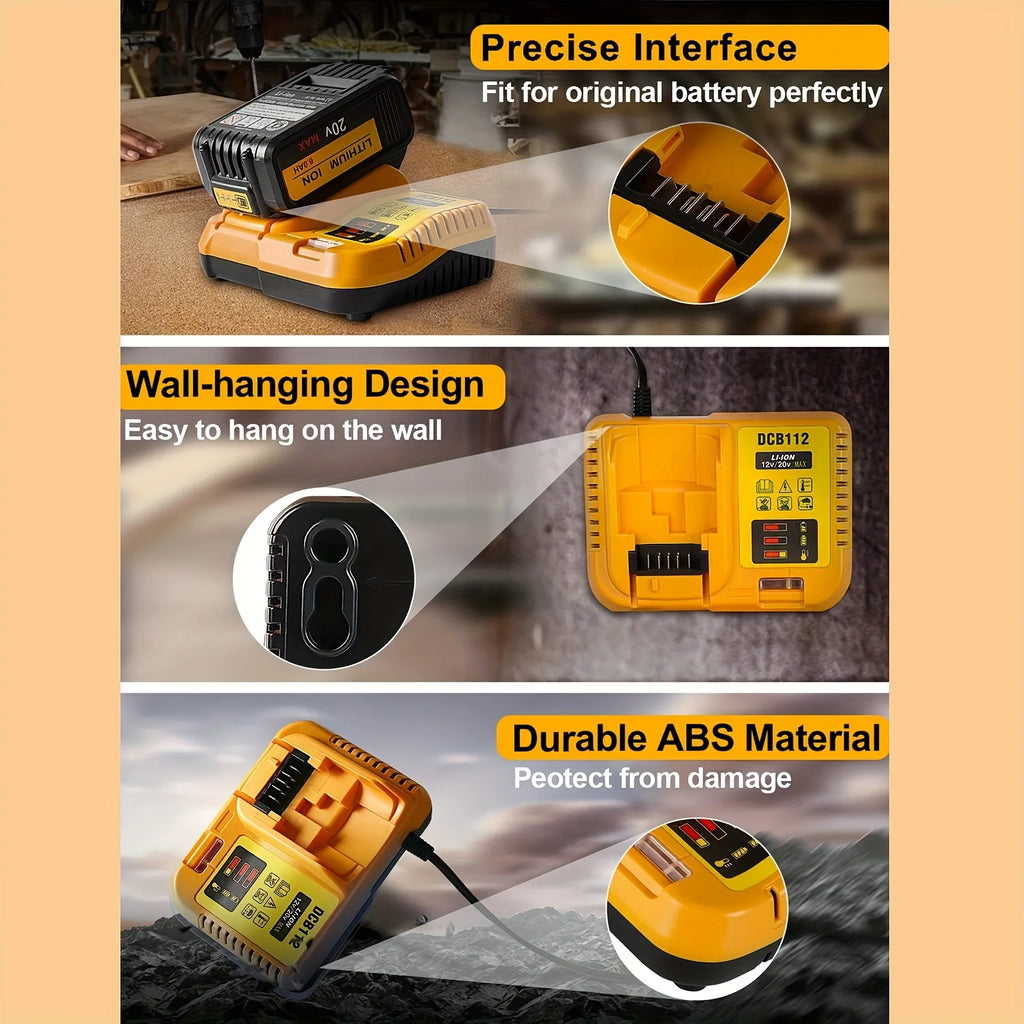 Fast battery charger for Dewalt 12V/20V compatible with 12V 
