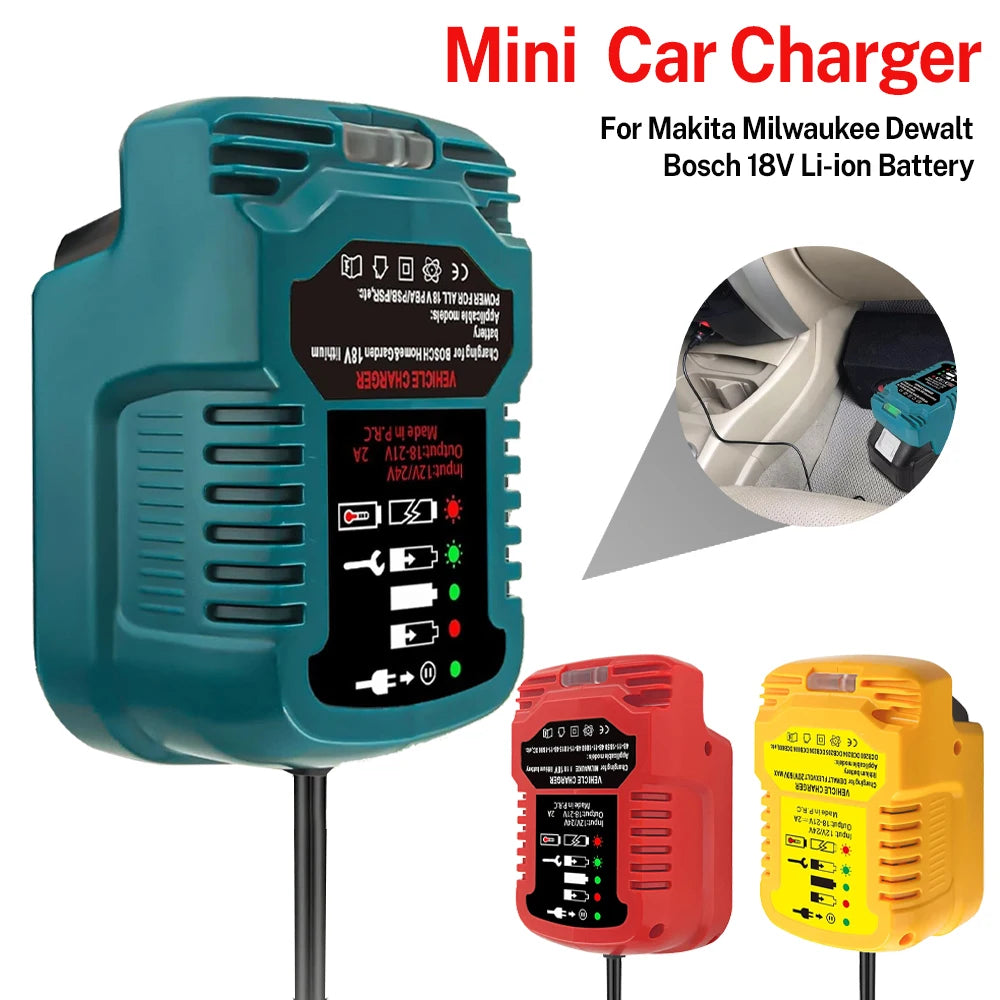 Mini Car Charger For Makita For Milwaukee For Dewalt 18V Lit