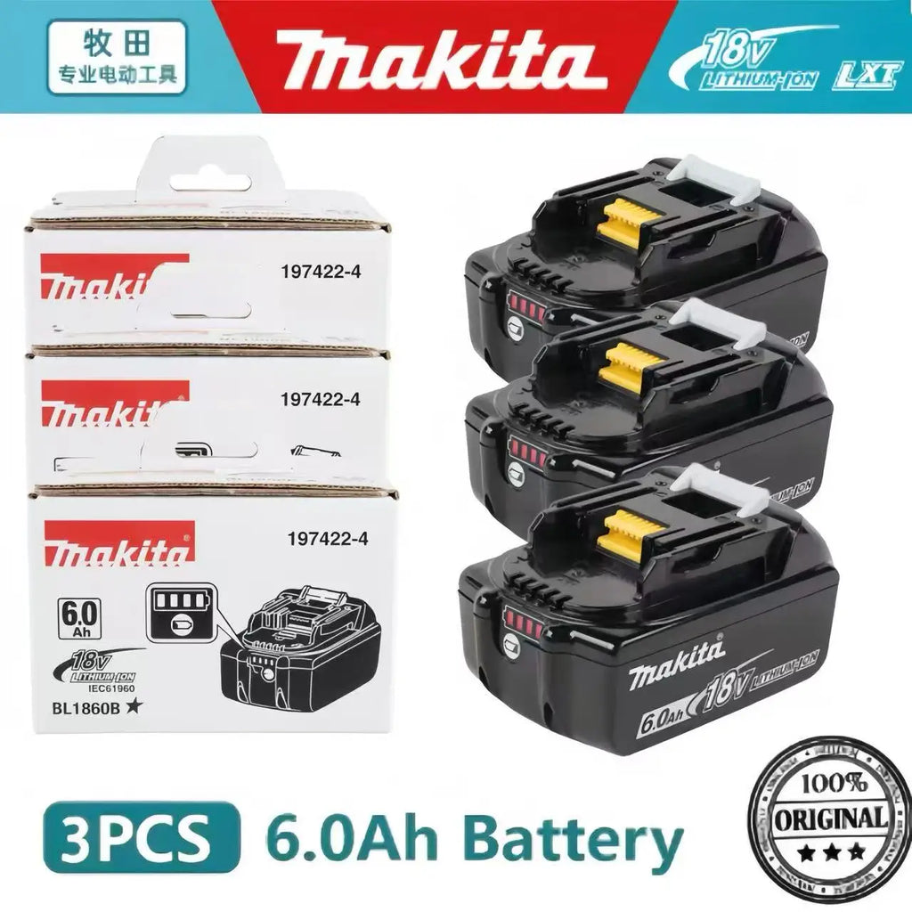 100% Original Makita Battery 18V 6.0Ah Rechargeable Battery Replacing Makita BL1830B L1840B L1850B L1860B Power Tool Battery