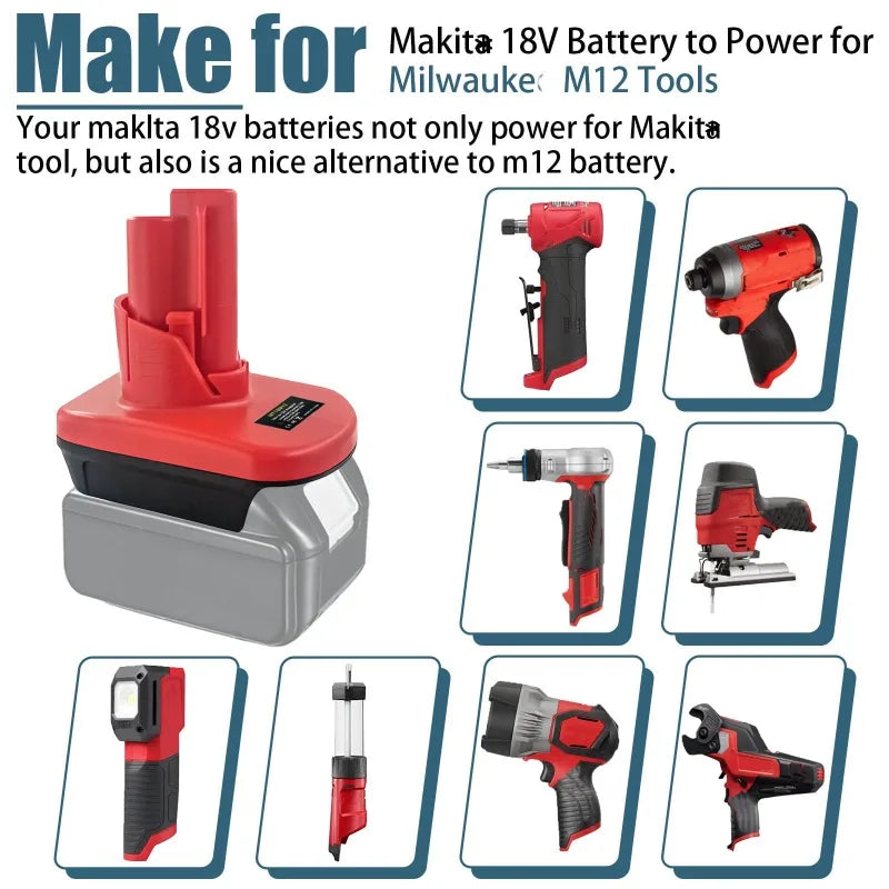 DM20M12 MT18M12 Adapter for Milwaukee/DeWalt/Makita 18V/20V 