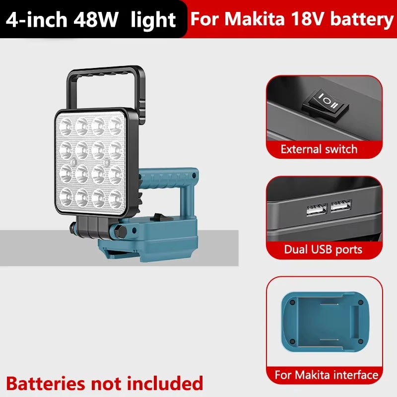 3/4/5/8 inch LED Work Light For Makita 18 V Battery Cordless Camping Lights Portable Flood Lamp Flashlight Power Tool