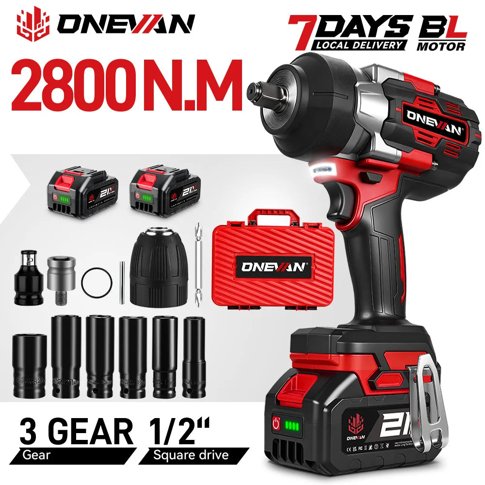 ONEVAN 8000RPM 2800N.M Brushless Electric Impact Wrench Cord