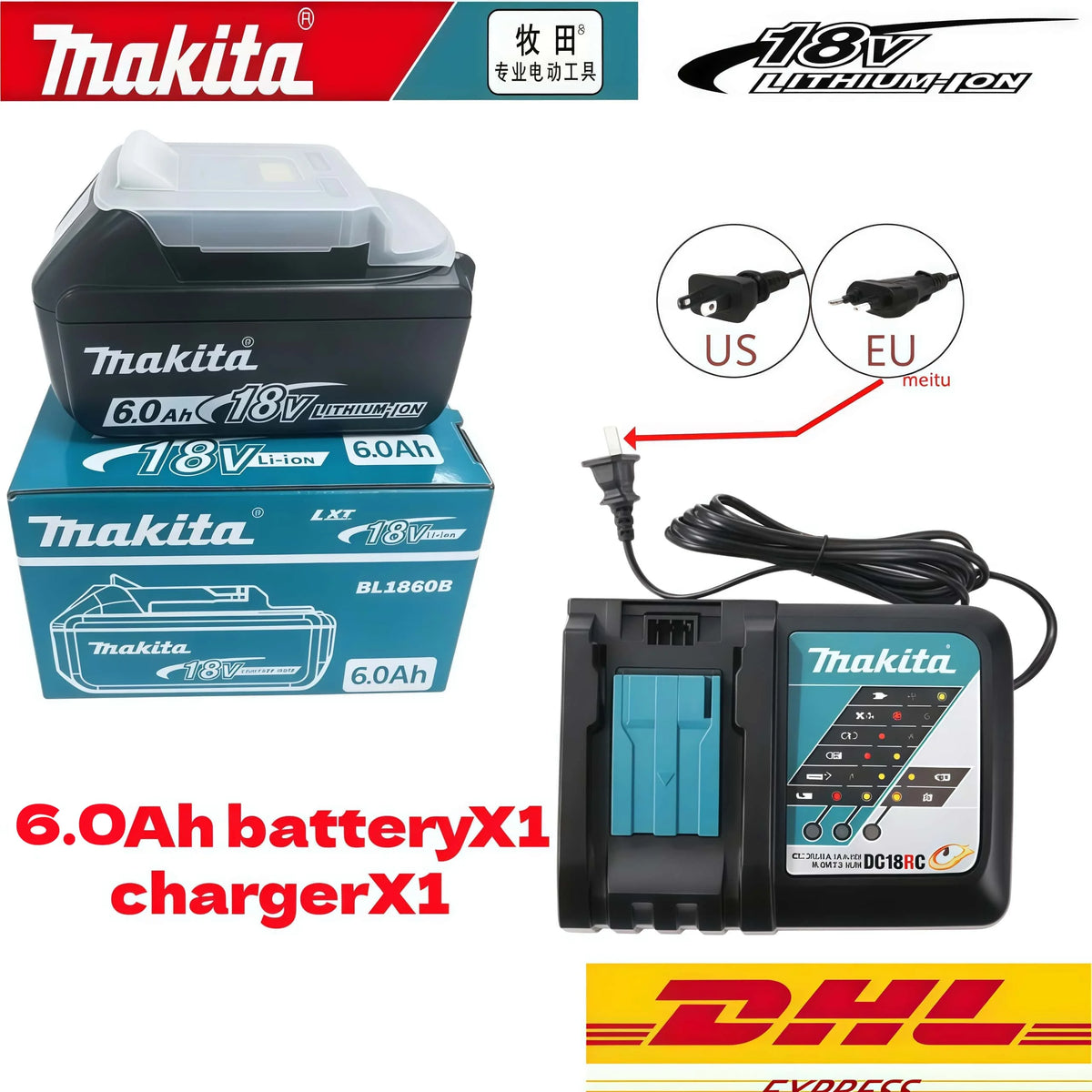 %Genuine 6AH Makita BL1860 6Ah Battery Power Tools Li-ion Replacement LXT BL1850 BL1840 for 18V Screwdriver with BMS 18V Battery