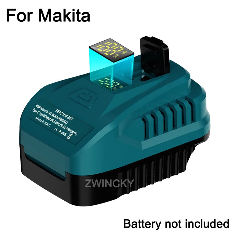 100W Two Way Charging Adapter For Makita/Dewal/Milwaukee/Bosch/Einhel With USB Type-C Port Type-C Reverse Charge Adapter