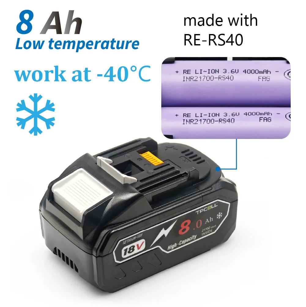 TPCELL New 8Ah/10Ah For MKT 18V 21700 Tabless cells Replacement Battery Power Tools Li-ion