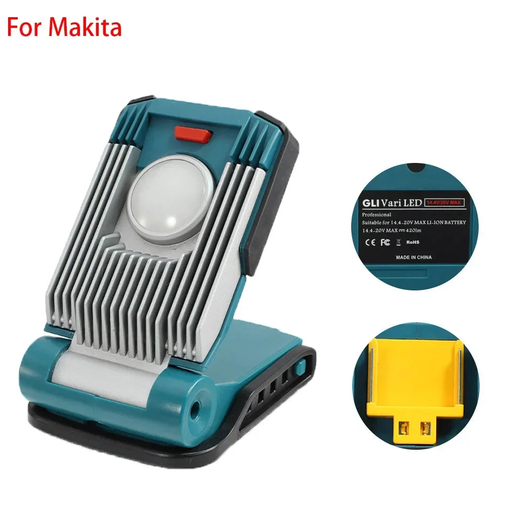 14.4-18V Li-ion Battery High Brightness Illumination Work Light 9W Light Suitable for Makita/Bosch/Dewalt/Milwaukee Power Tools