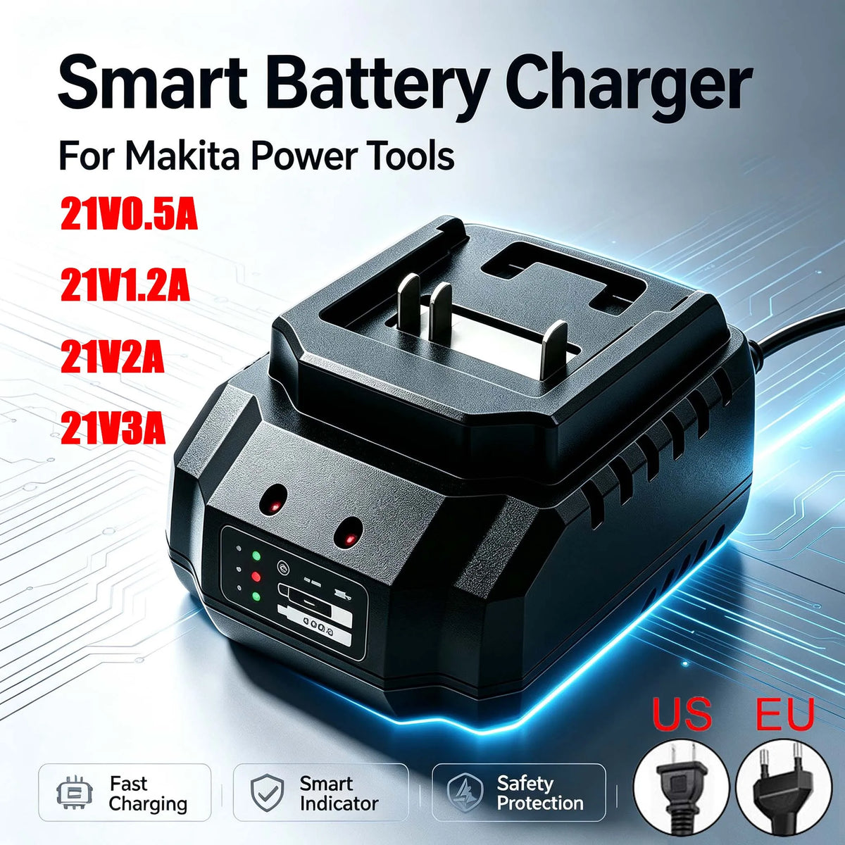 US/EU Plug Li-ion Battery Charger Quick Charge 18V 21V Power