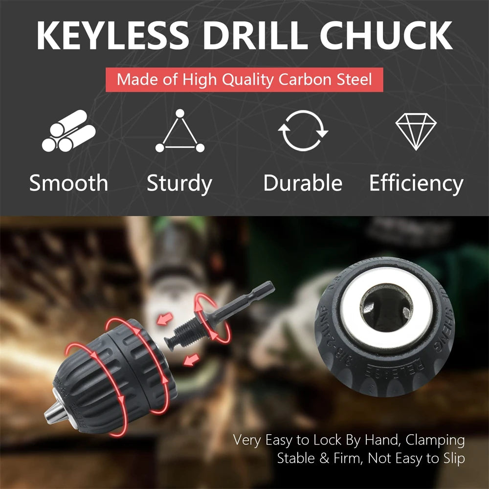 0.8mm-10mm Keyless Drill Chuck Set with Hex Shank 3/8-24UNF 