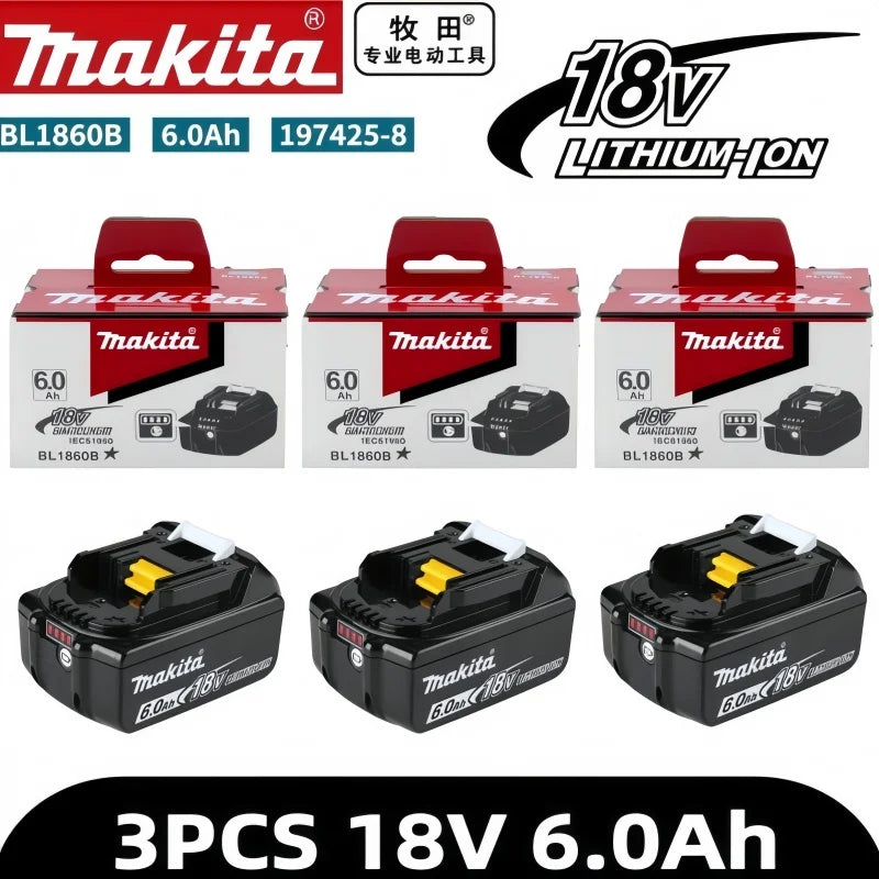 100% Original Makita BL1860B 18V 6.0Ah Battery with LED Power Indicator Extended Runtime for LXT Cordless Tools