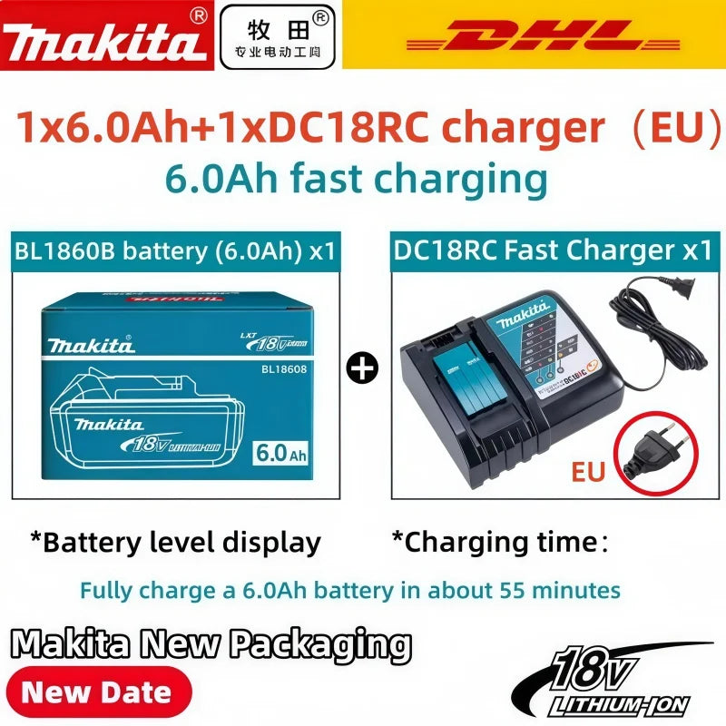 Genuine 6AH Makita BL1860 6Ah Battery Power Tools Li-ion Replacement LXT BL1850 BL1840 for 18V Screwdriver with BMS 18V Battery