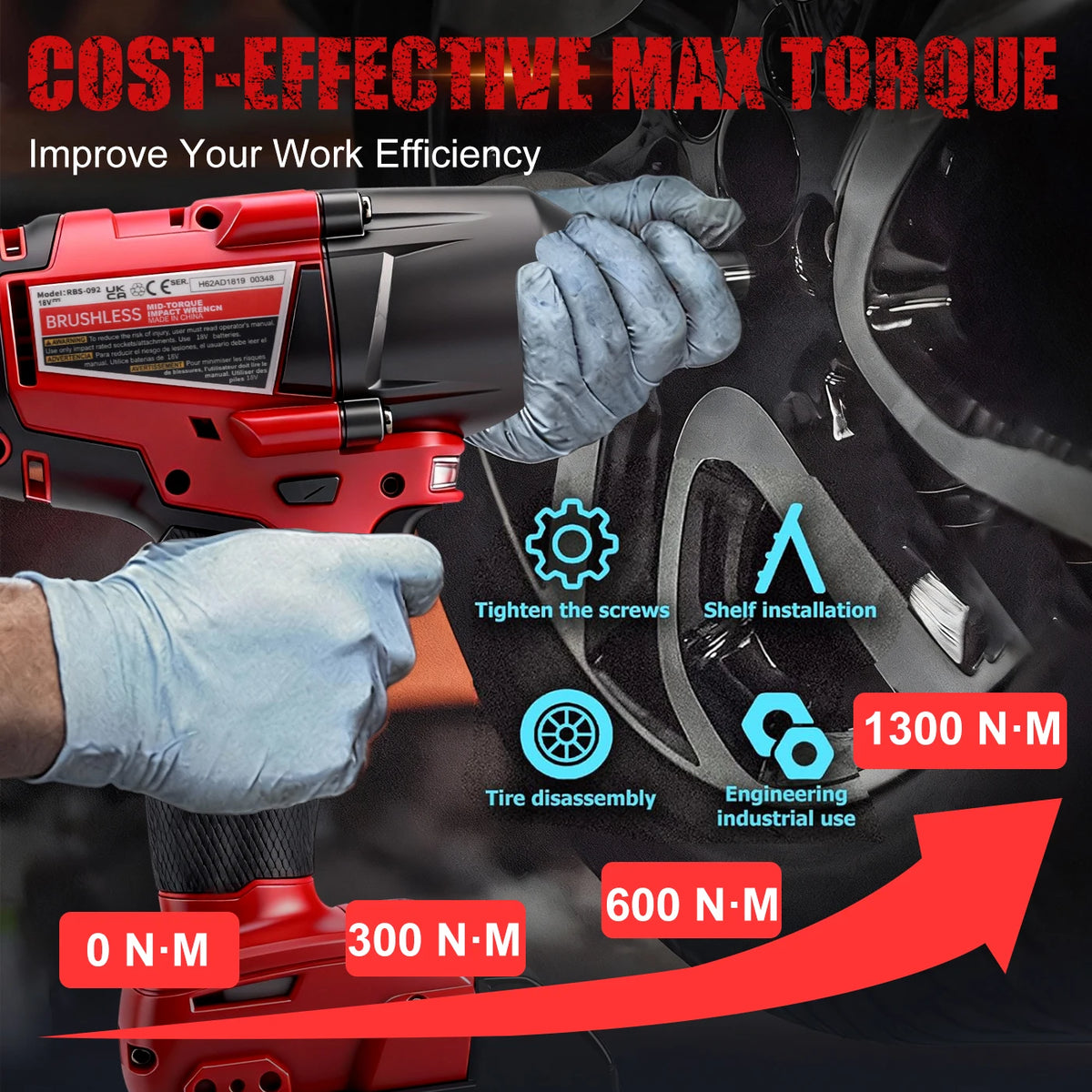 M-WALK 1/2 Brushless Impact Wrench 1300Nm High Torque Electr