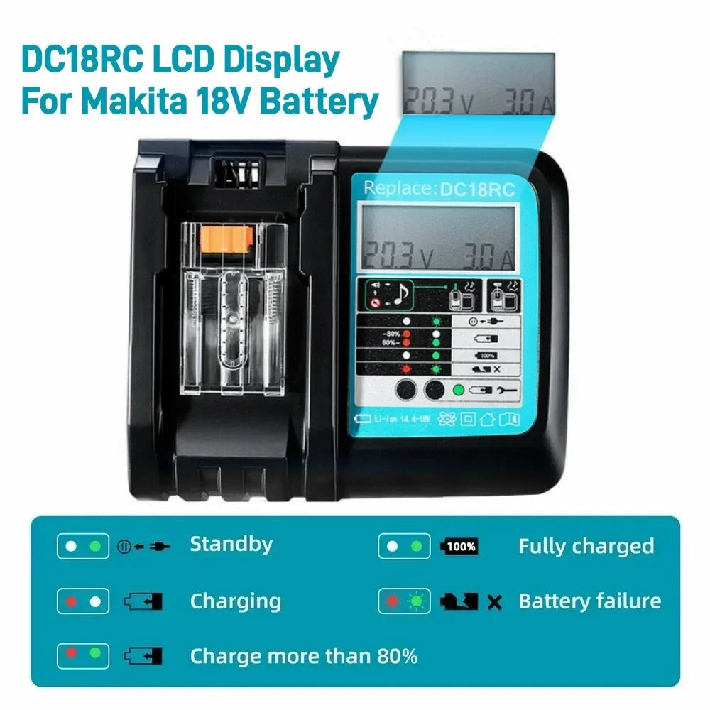 DC18RC Li-ion Battery 3A Charger for Makita 18V 14.4V BL1860B BL1850B BL1840 BL1830 BL1820 BL1415 BL1440 Power Tool Charge