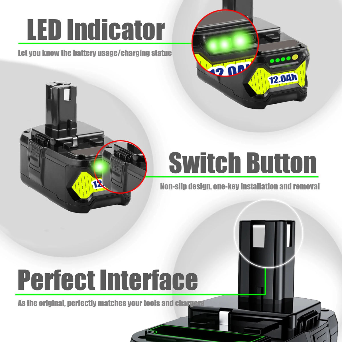 GOOD 18V for Ryobi P108 Battery Replacement Li-ion Battery P